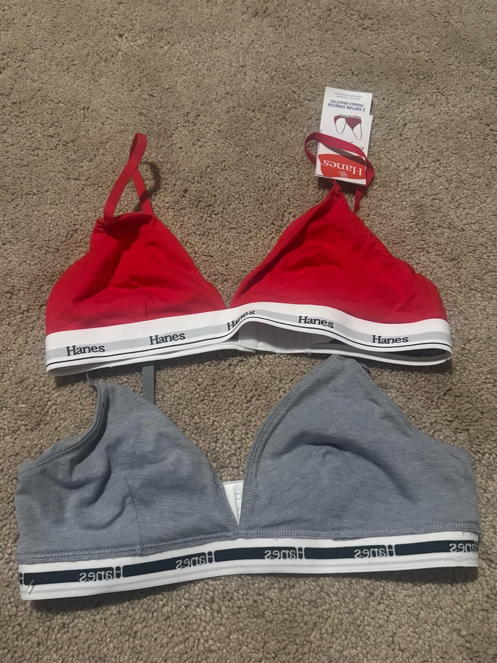 NWT Hanes Women's Triangle Bralettes - Red & Gray Dual Pack